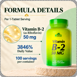 Vitamin B2 formula: 50 mg riboflavin per tablet.