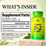 Vitamin B2 Supplement Facts, ingredients, and directions.