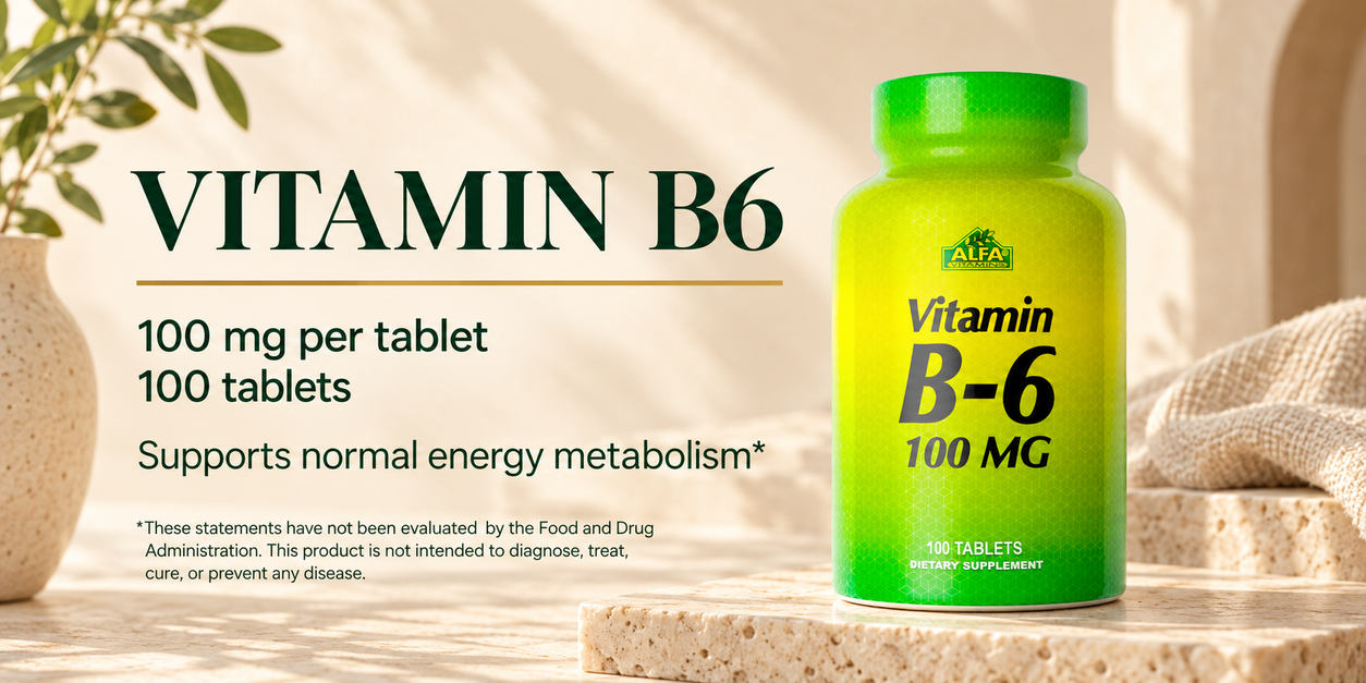 Alfa Vitamins Vitamin B6 100 mg, 100 tablets