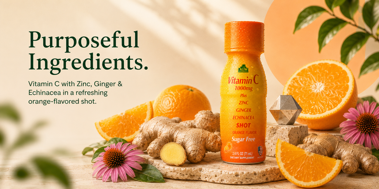 Alfa Vitamin C Shot with orange, ginger and echinacea.