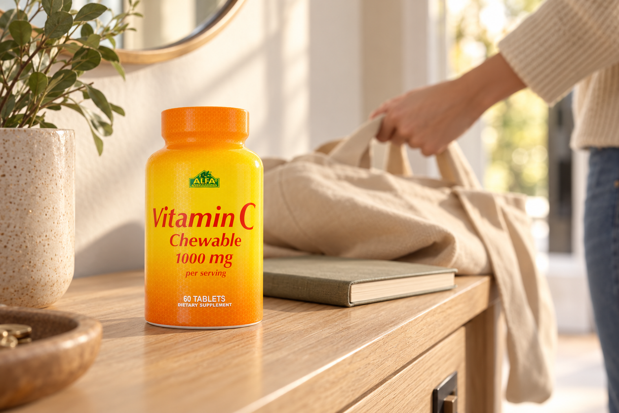 Vitamin C 1000 mg Chewables - 60 tablets in a warm everyday setting
