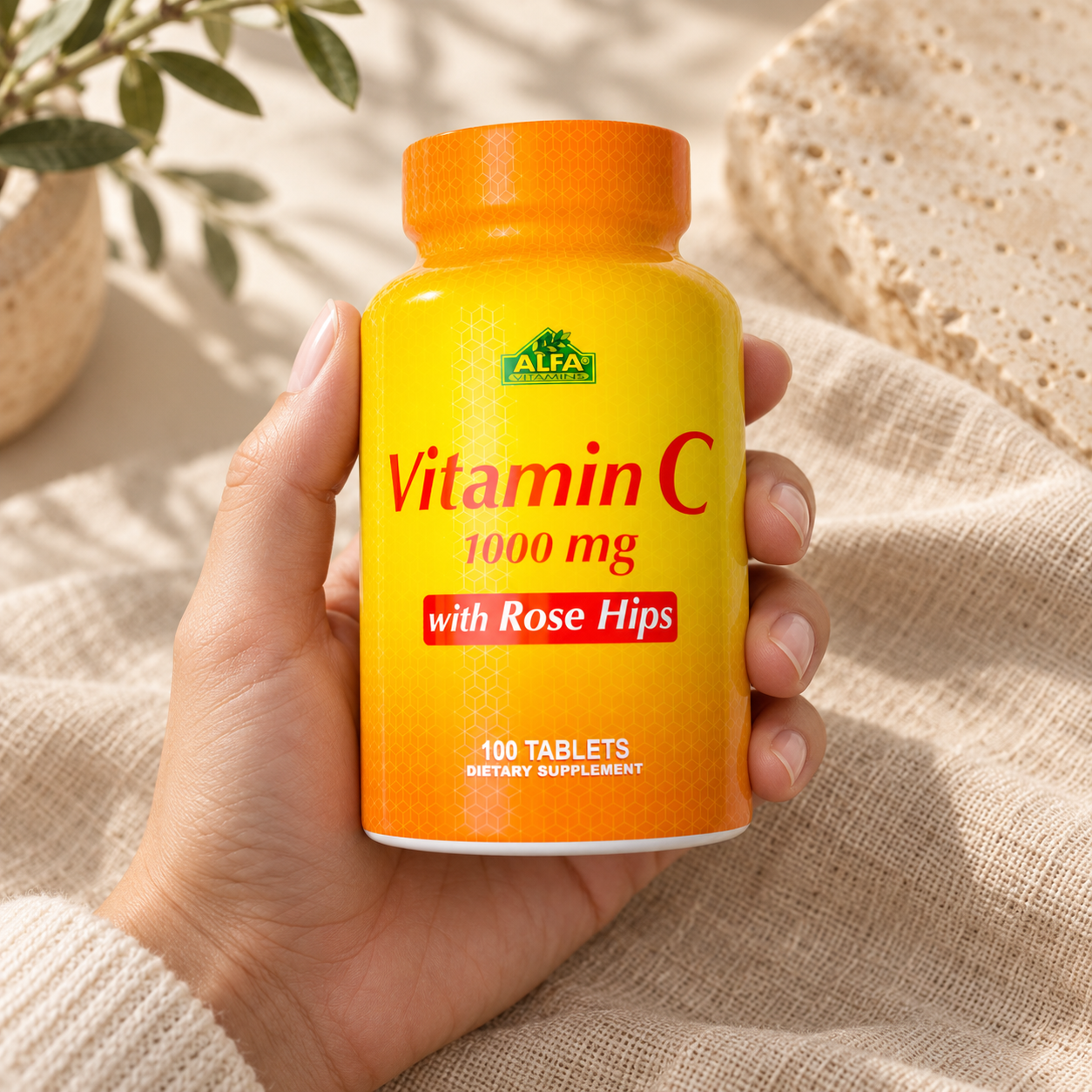 Vitamin C with Rose Hips in a 100-tablet bottle — closed package detail