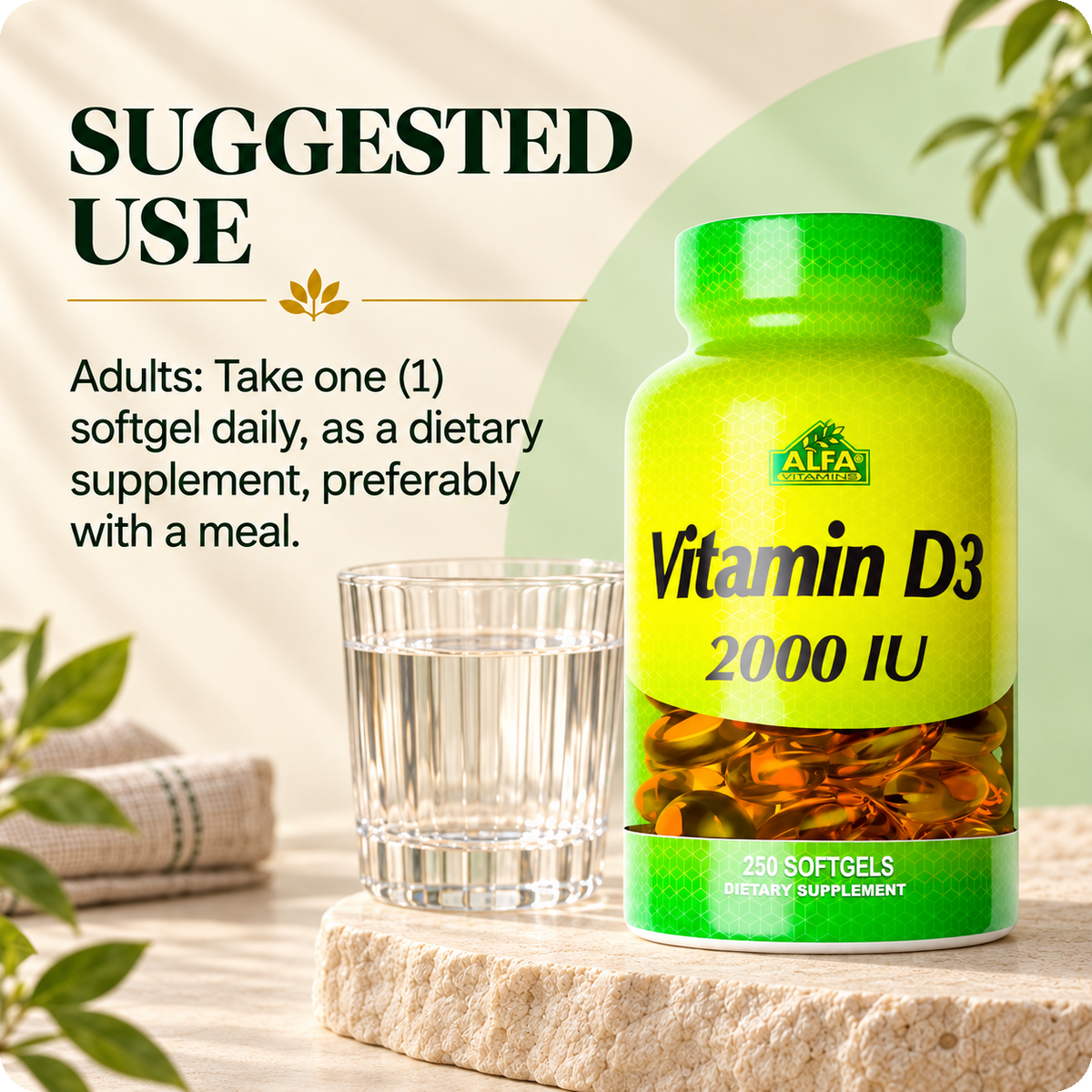 Vitamin D3 2000 IU suggested use card
