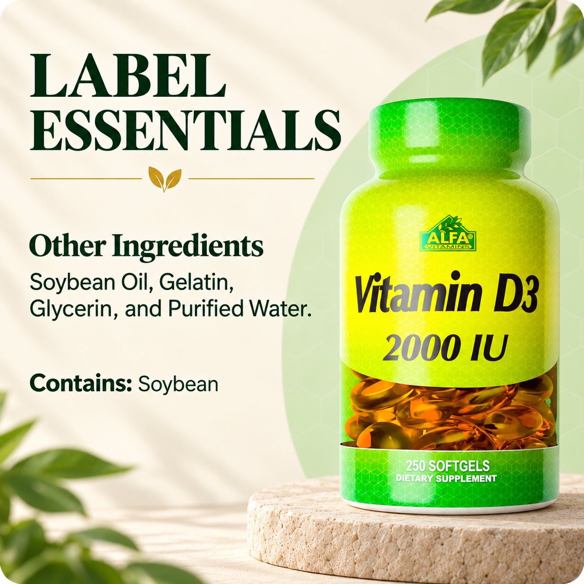 Vitamin D3 2000 IU label essentials card