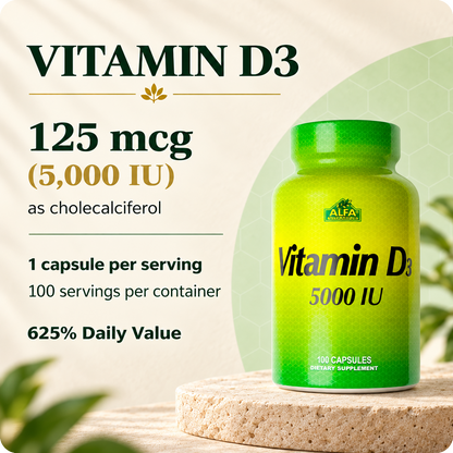 Vitamin D3 formula: 125 mcg (5000 IU) per capsule