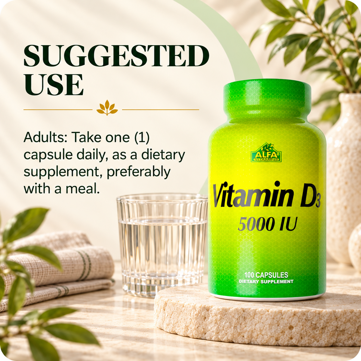 Vitamin D3 directions — one capsule daily, preferably with a meal