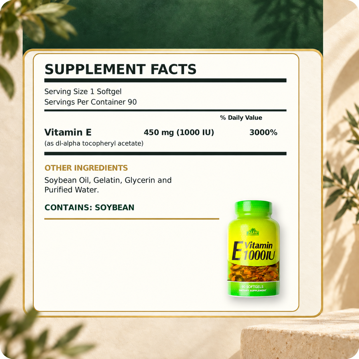 Vitamin E 1000 IU label essentials card