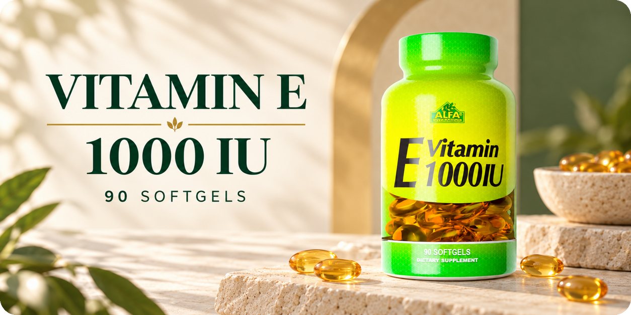 Alfa Vitamins Vitamin E 1000 IU 90 softgels product banner