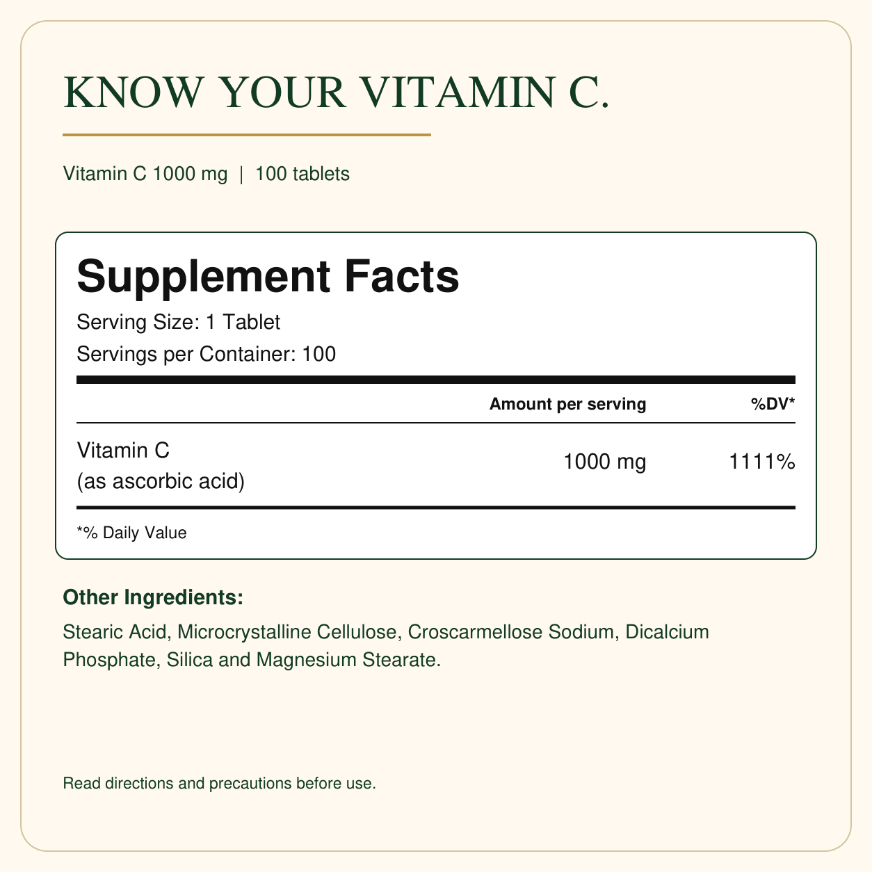 Supplement Facts and ingredients for Vitamin C 1000 mg