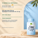 Existing Zinc Gluconate formula-details artwork with serving information and other ingredients.