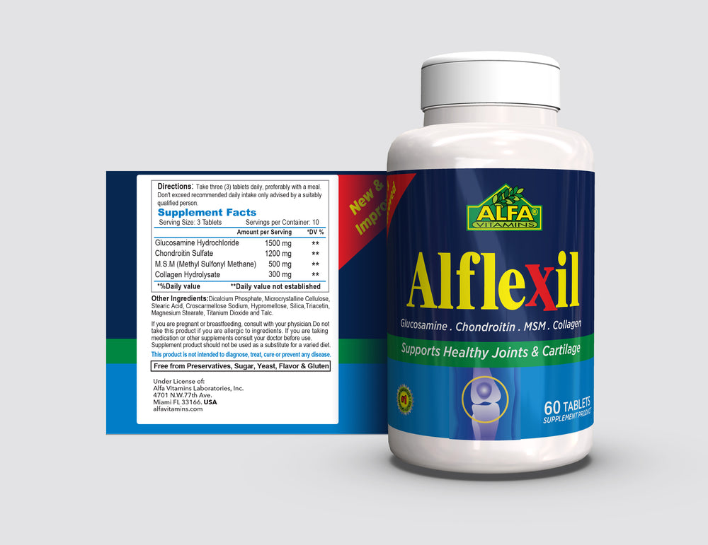 Alflexil® - Glucosamine Chondroitin MSM Collagen - 60 Tablets (New & Improved)