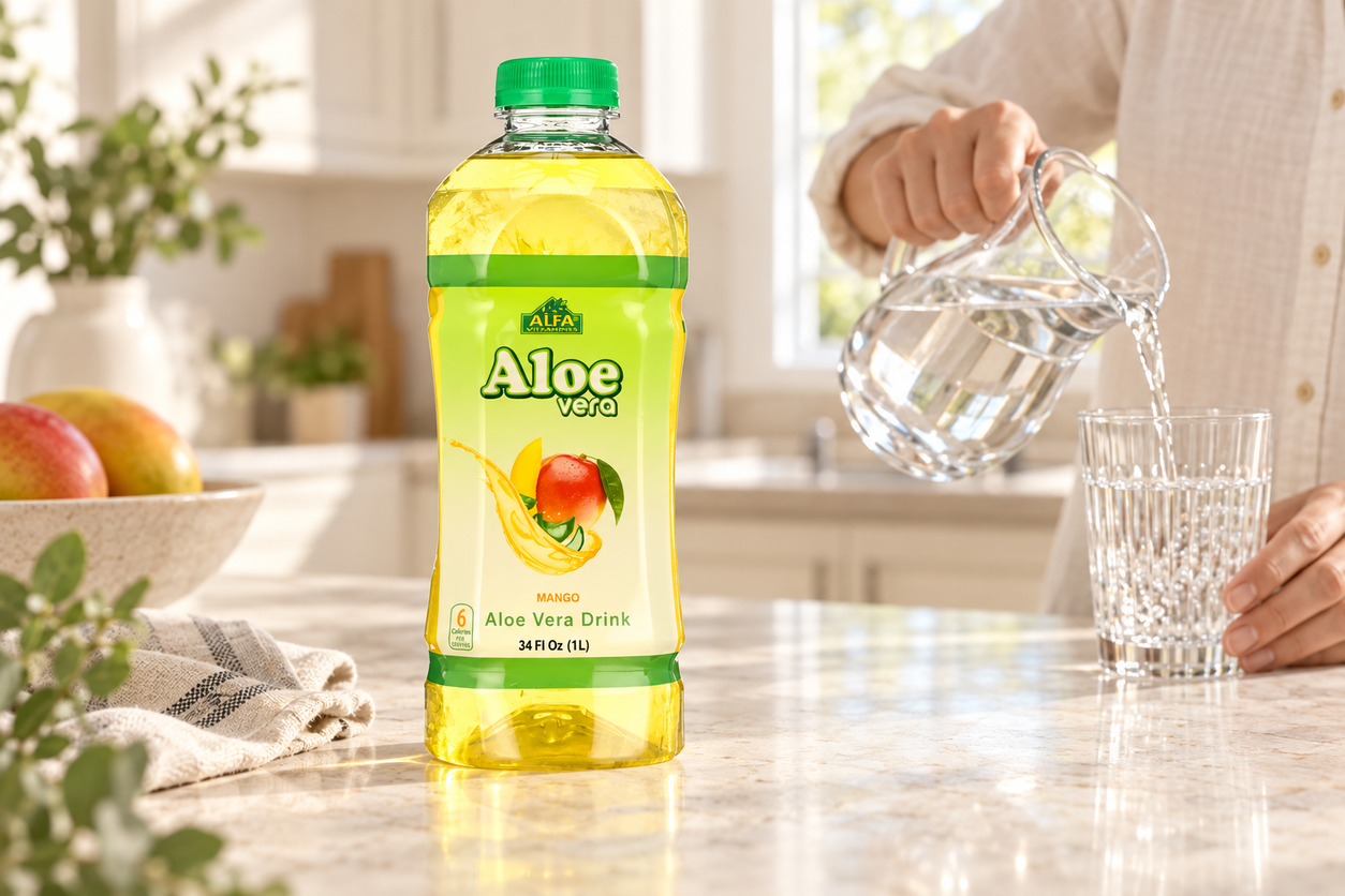 Aloe Vera Drink-Mango in an everyday setting