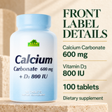 Front-label details for Alfa Vitamins Calcium 600 mg plus D3 800 IU