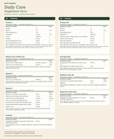 Daily Core AM and PM Supplement Facts — nine individual formulas