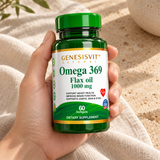 Genesisvit Omega 3-6-9 Flax Oil in a 60-softgel bottle — closed package detail
