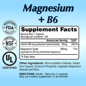 Magnesium Plus B-6 500 mg - 100 tablets