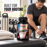 Maximum L-Carnitine bottle in a realistic home-gym routine.