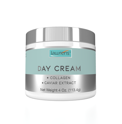 A 4 oz jar of Alfa Vitamins Stores Day Cream with Caviar Extract, featuring a silver lid and blue label, highlights its key ingredients: collagen and caviar extract.