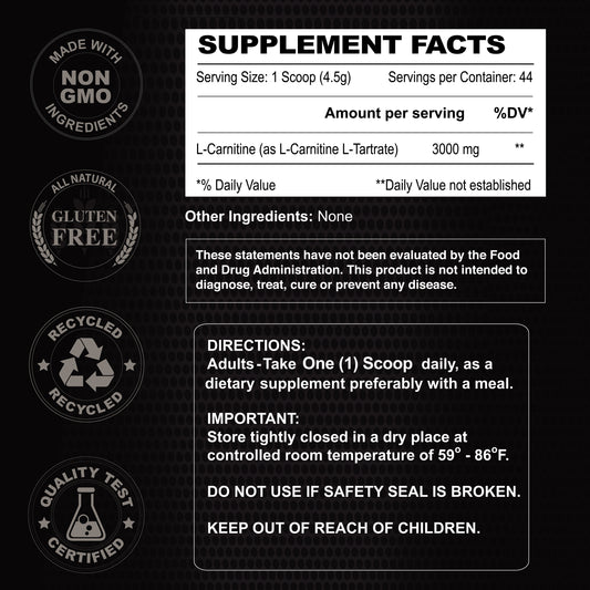 Supplement Facts panel for Alfa Sports L-Carnitine 3000 mg unflavored powder.