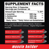 Maximum BCAA by Alfa Vitamins offers a supplement facts label detailing amounts of L-Leucine, L-Isoleucine, and L-Valine per serving. Benefits include enhanced recovery, increased lean mass, improved fat loss, boosted energy, and effective muscle maintenance in 100 capsules.