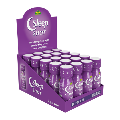 purple box of alfa vitamins Sleep Shot - 20 per box 