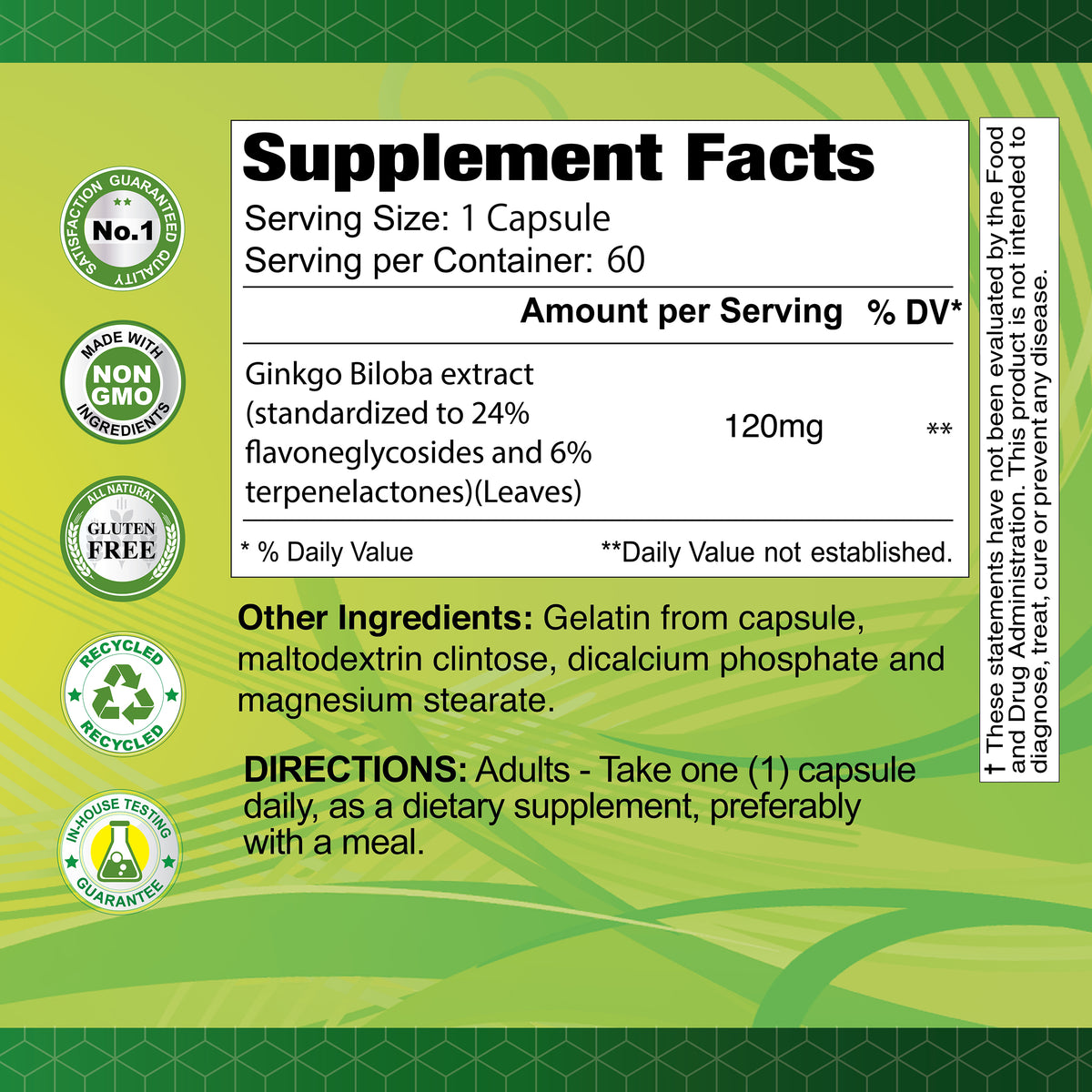 Ginkgo Biloba 120 mg 60 capsules Alfa Vitamins Store