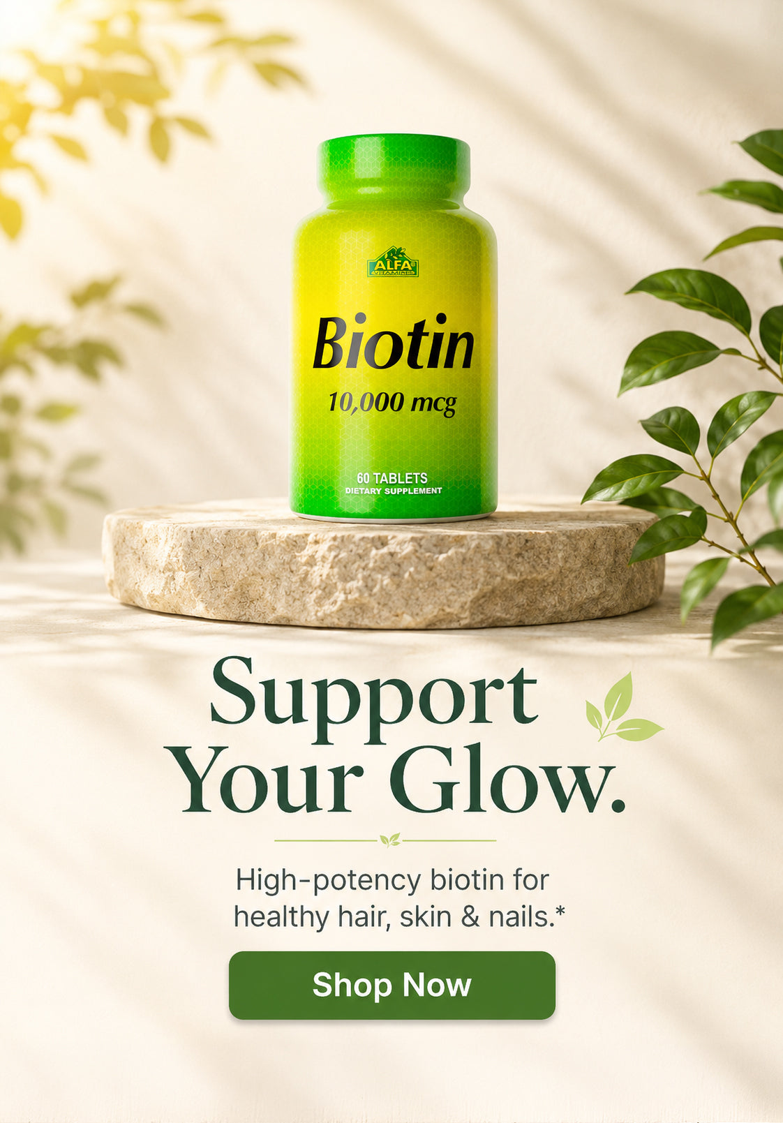 Alfa Vitamins Biotin 10,000 mcg—support healthy hair, skin, and nails